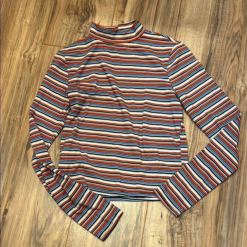 Forever 21 Orange Black and Blue Ribbed Fitted Long Sleeve Tee